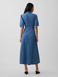 Denim Barrel-Sleeve Midi Shirtdress