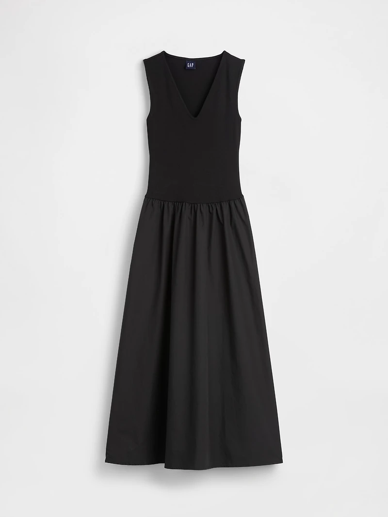Mixed Media Drop-Waist Maxi Dress