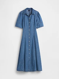Denim Barrel-Sleeve Midi Shirtdress