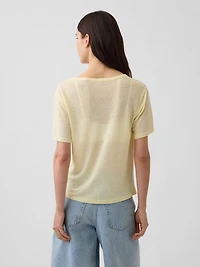 Linen-Blend Relaxed V-Neck T-Shirt
