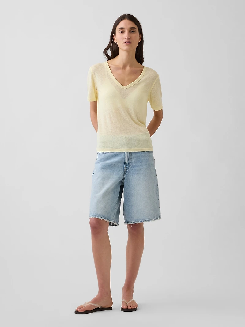 Linen-Blend Relaxed V-Neck T-Shirt