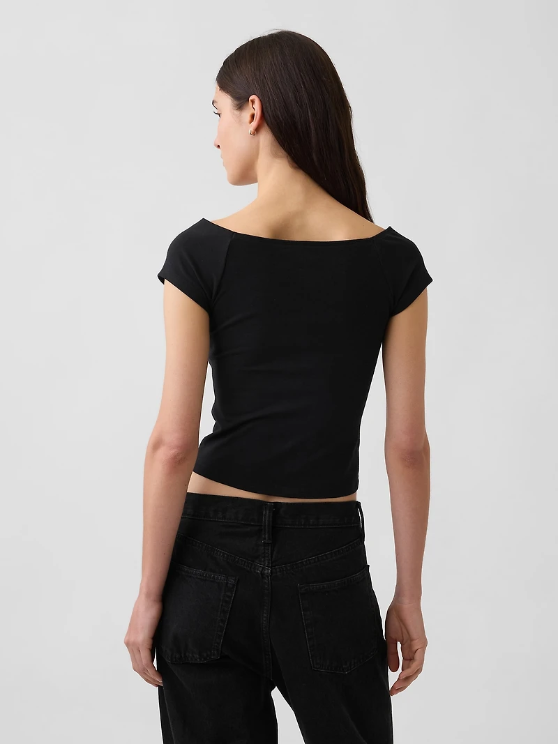 CloseKnit Jersey Off-Shoulder Crop T-Shirt