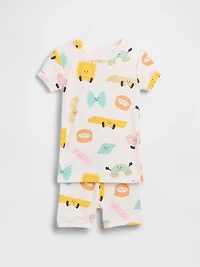 Pyjama court en coton biologique brossé à motif de pâtes pour Bébé et Tout-petit