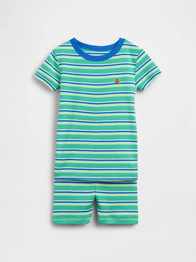 Pyjama court en coton biologique brossé à rayures pour Bébé et Tout-petit