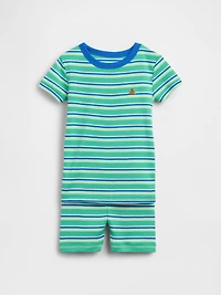 Pyjama court en coton biologique brossé à rayures pour Bébé et Tout-petit