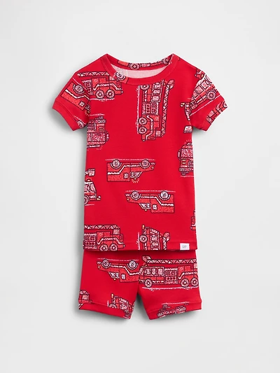 Pyjama court en coton biologique brossé à motif de camion d’incendie pour Bébé et Tout-petit