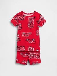 Pyjama court en coton biologique brossé à motif de camion d’incendie pour Bébé et Tout-petit