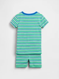 Pyjama court en coton biologique brossé à rayures pour Bébé et Tout-petit