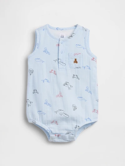 Cache-couche henley sans manches en gaze de coton avec poche pour bébé