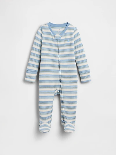 Une-pièce à pieds gaufré rayures pour bébé