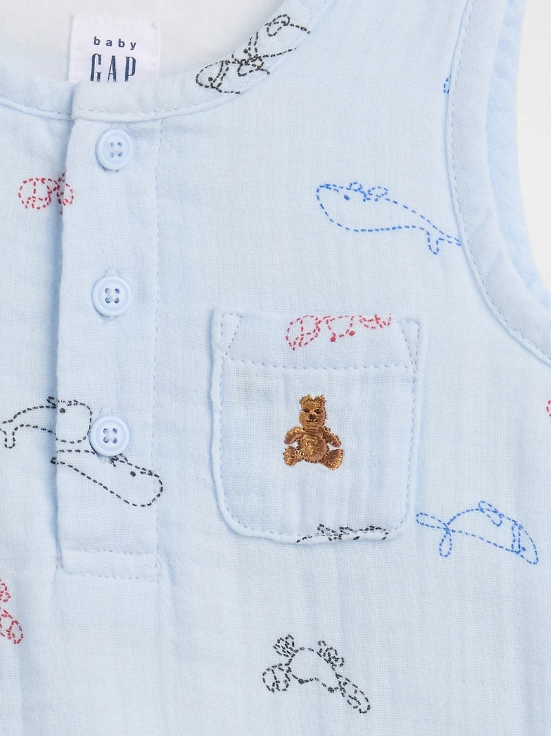 Cache-couche henley sans manches en gaze de coton avec poche pour bébé