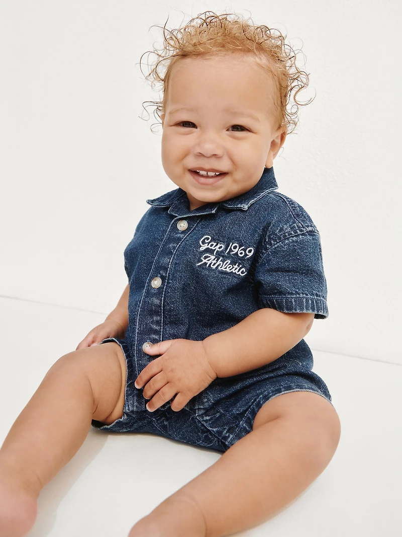Une-pièce court en denim à logo pour Bébé