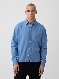 Denim Relaxed Straight-Hem Shirt