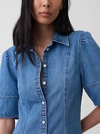 Denim Barrel-Sleeve Midi Shirtdress