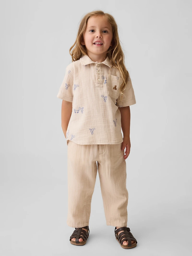 Pantalon coupe baril à taille extensible en gaze de coton pour Bébé et Tout-petit