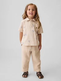 Pantalon coupe baril à taille extensible en gaze de coton pour Bébé et Tout-petit