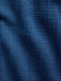 Cotton Gauze Denim Oversized Collarless Shirt