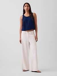 Cotton Gauze Denim Crop Shell Tank Top