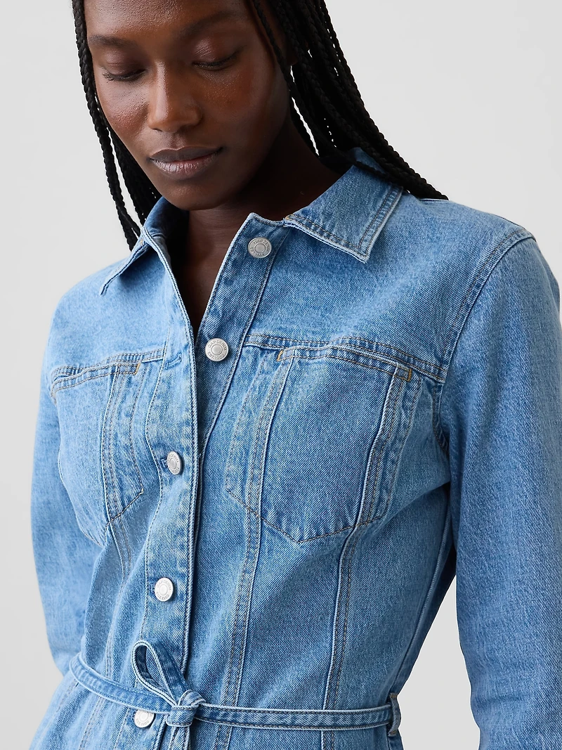 Denim Button-Front Mini Dress