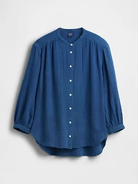 Cotton Gauze Denim Oversized Collarless Shirt