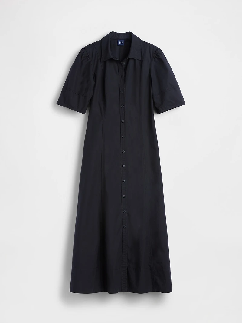 Barrel-Sleeve Maxi Shirtdress
