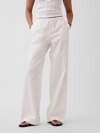 Mid Rise Poplin Relaxed Easy Wide-Leg Pants