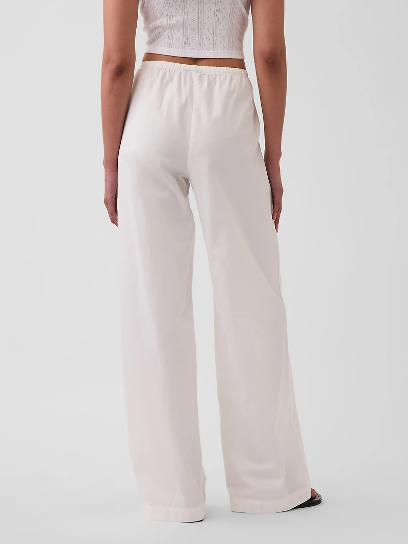 Mid Rise Poplin Relaxed Easy Wide-Leg Pants
