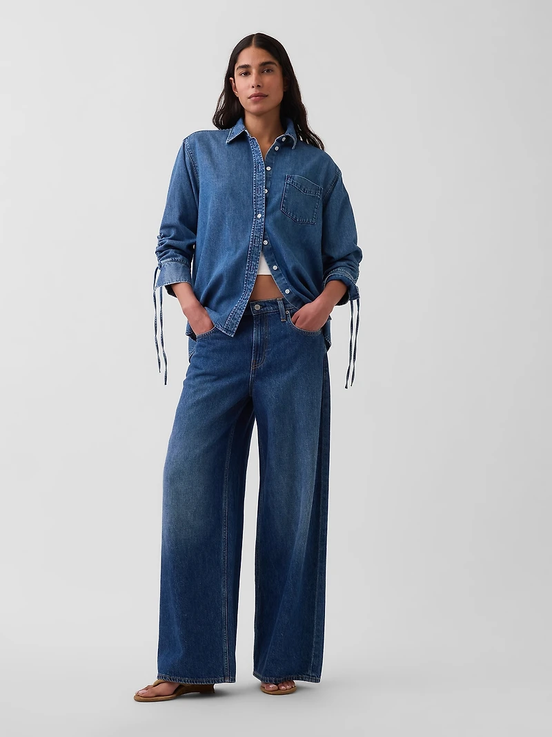 UltraSoft Denim Oversized Ruched-Sleeve Shirt