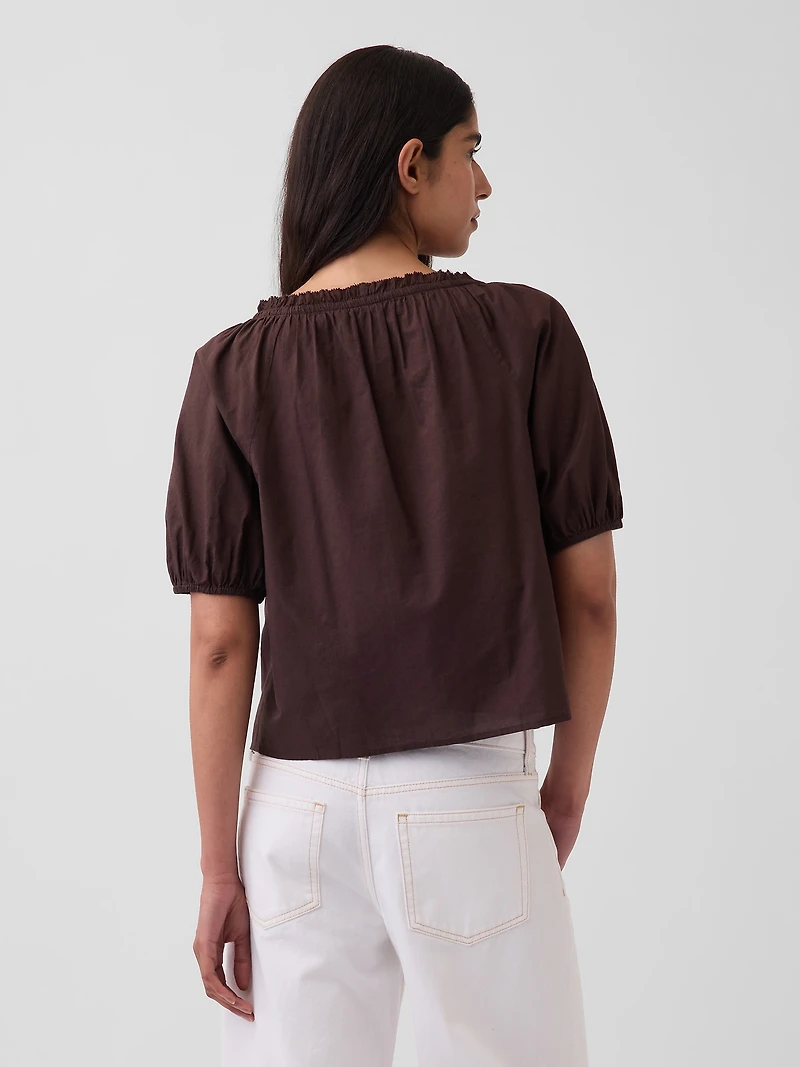 Elbow-Sleeve Crop Pintuck Top