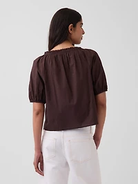 Elbow-Sleeve Crop Pintuck Top