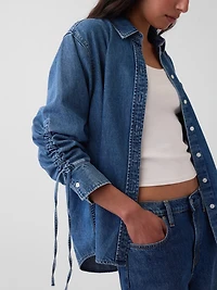 UltraSoft Denim Oversized Ruched-Sleeve Shirt