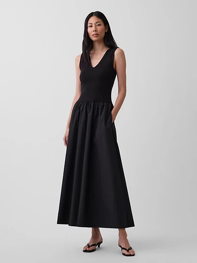 Mixed Media Drop-Waist Maxi Dress