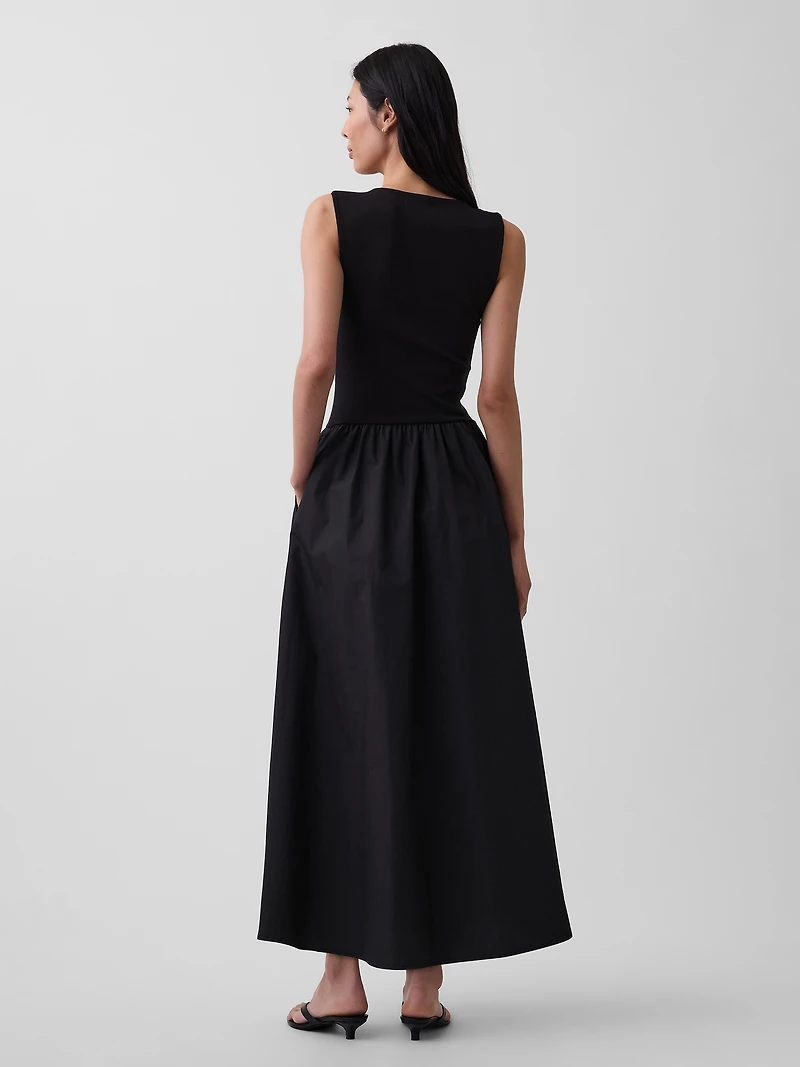 Mixed Media Drop-Waist Maxi Dress