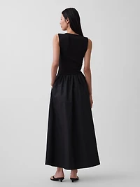 Mixed Media Drop-Waist Maxi Dress