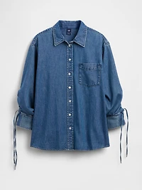 UltraSoft Denim Oversized Ruched-Sleeve Shirt