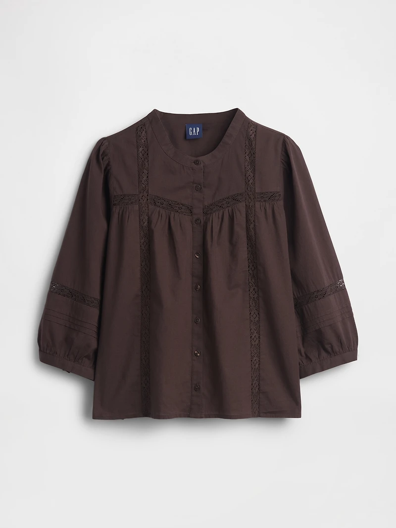 Lace-Trim Button-Front Swing Top