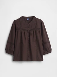 Lace-Trim Button-Front Swing Top