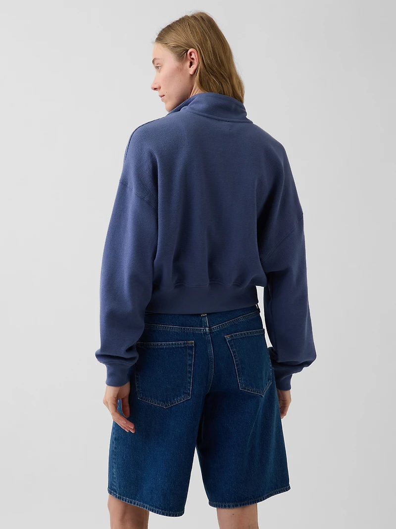 Textured Cotton Oversized Half-Zip Pullover
