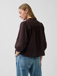 Lace-Trim Button-Front Swing Top