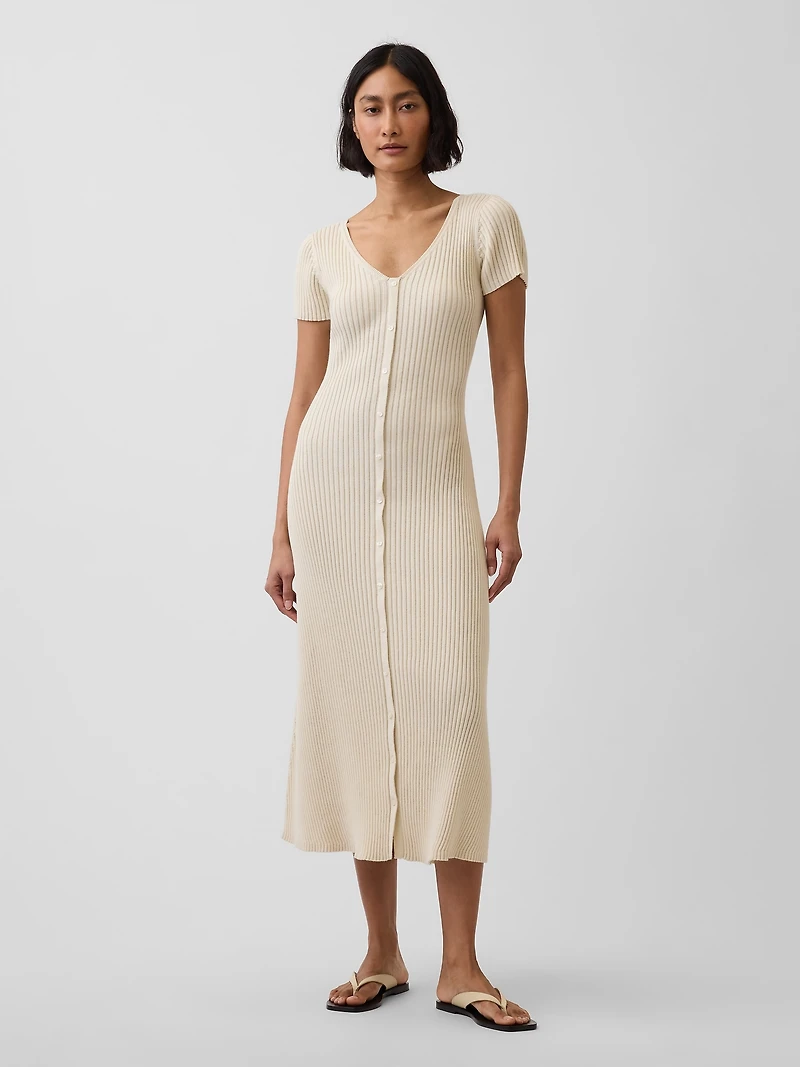 Rib Button-Front Maxi Sweater Dress