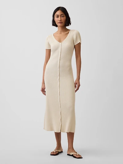 Rib Button-Front Maxi Sweater Dress