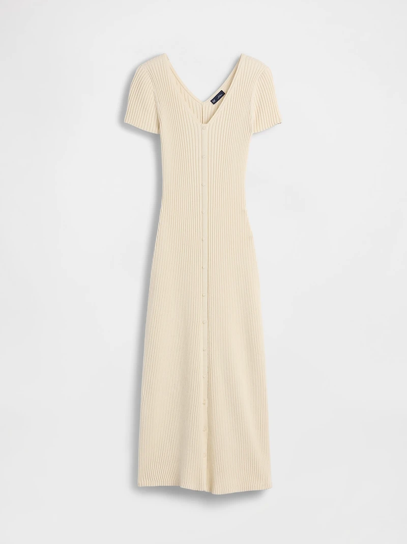 Rib Button-Front Maxi Sweater Dress