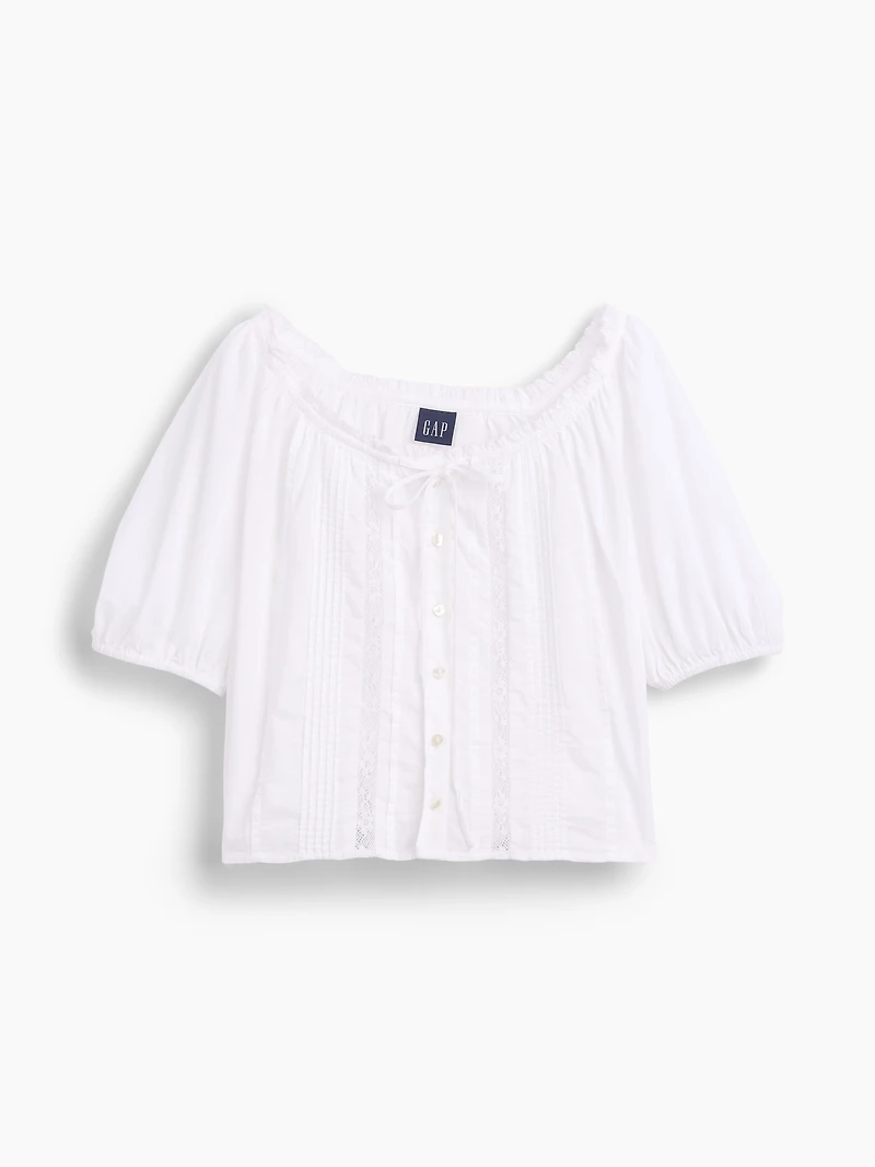 Elbow-Sleeve Crop Pintuck Top
