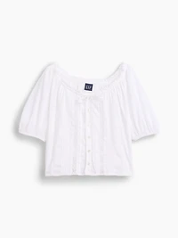 Elbow-Sleeve Crop Pintuck Top