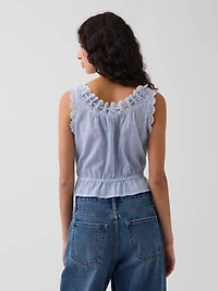Eyelet Tie-Front Crop Peplum Top