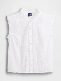 Lace-Trim Pintuck Button-Front Top