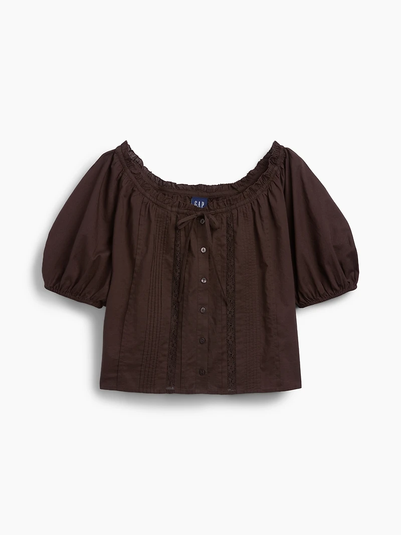 Elbow-Sleeve Crop Pintuck Top