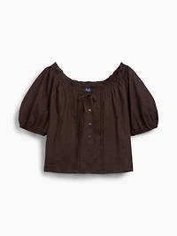 Elbow-Sleeve Crop Pintuck Top