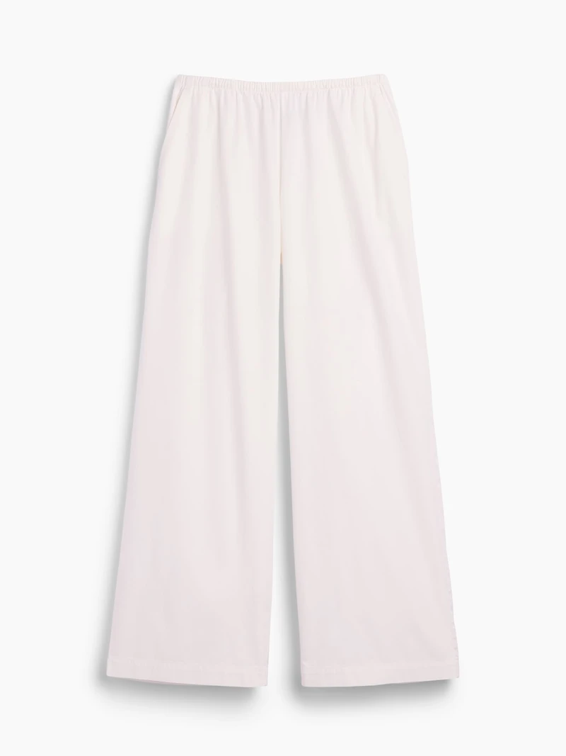Mid Rise Poplin Relaxed Easy Wide-Leg Pants