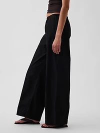 Mid Rise Poplin Relaxed Easy Wide-Leg Pants